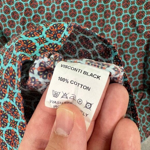 Visconti Black Mens Small Patterned Short Sleeve Button Down Shirt Casual Preppy - Picture 6 of 6